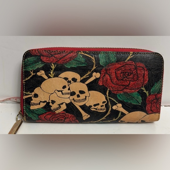 PRISON ART RED FLORAL EXCLUSIVE DESIGN WOMENS LEATHER WALLET - Picture 2 of 10